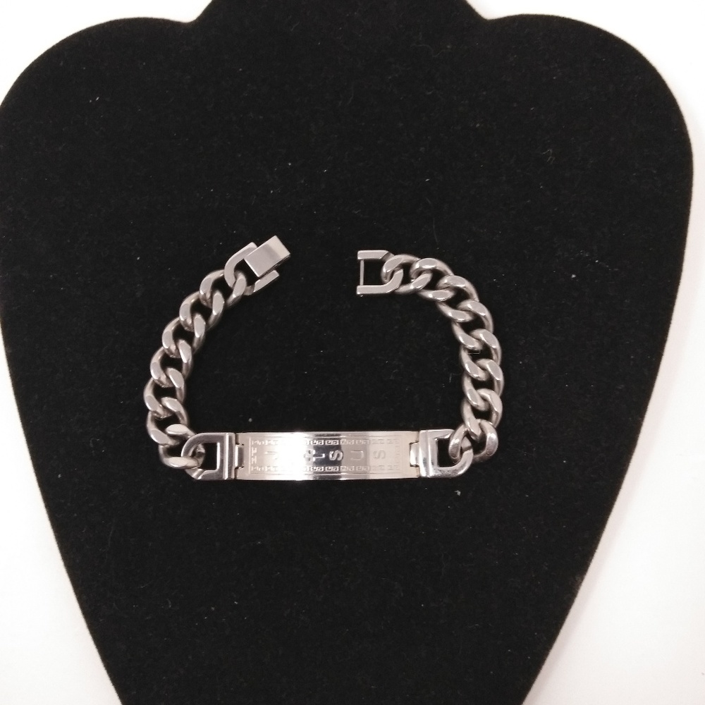 Men New Titanium Silver Fashion SS Jesus Bracelet